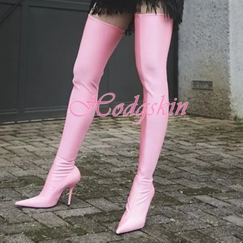 Elastic Fitted Silk Boots Pointy Toe Solid Women Sexy Shoes Stiletto Heels Over the Knee Spring Slip on Party Dress New Style