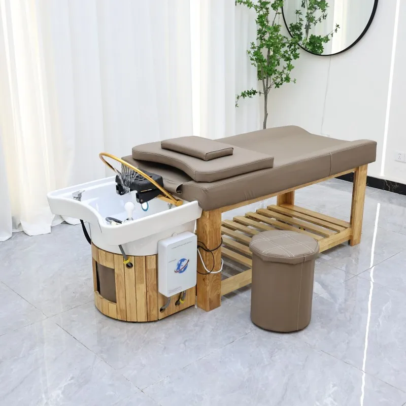 

Luxury Salon Furniture Hair Head Spa Bed Wash Basin Barber Shop Thai Shampoo Beds Water Therapy Wood Shampoo Bed With Steamer
