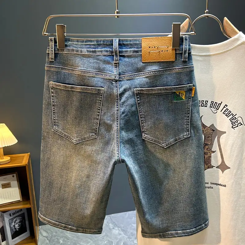 2024 New Casual Denim Shorts For Men And Adolescents Summer Loose Straight Style Fashion Brand Retro Blue Washed Split Pants