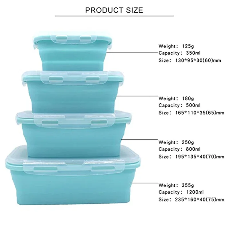 3/4Pcs Collapsible Food-grade Silicone Lunch Bento Box Portable BPA Free Food Storage Box Fruit Container