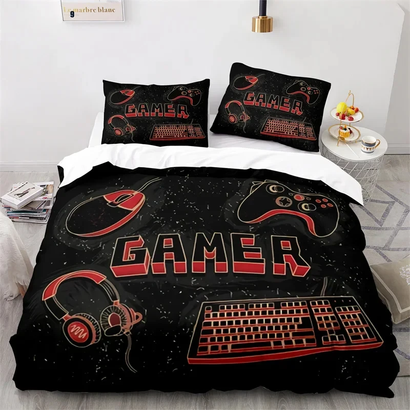 Gaming Full Queen Duvet Cover Polyester Gamepad Bedding Set Video Game Controller Comforter Cover For Boys Teen Game Room Decor