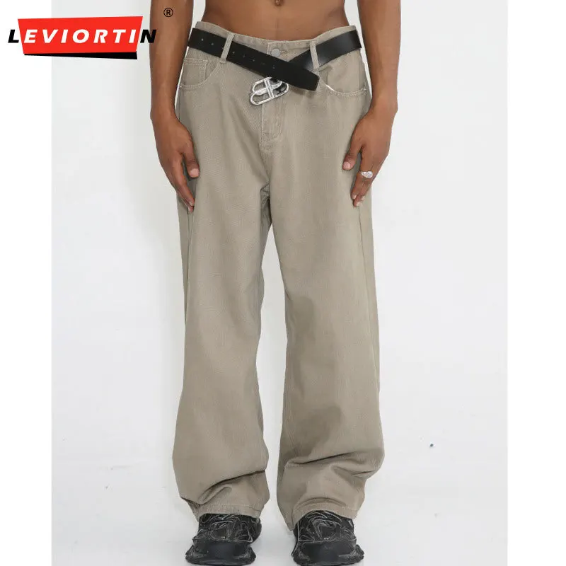 

Четырехсезонная новая мужская корейская версия, модные простые однотонные прямые свободные и простые джинсовые брюки со средней высокой талией