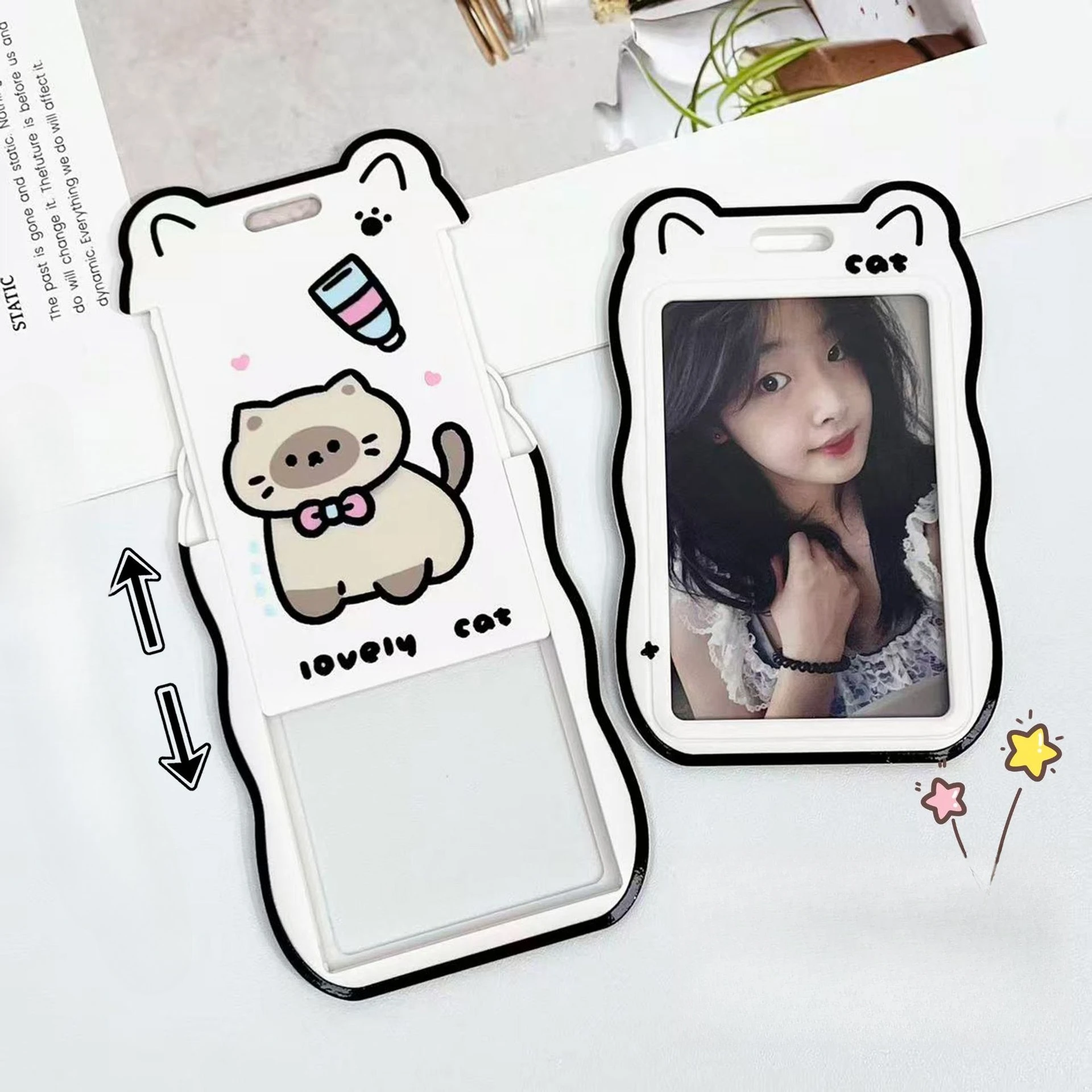 Cartoon Cat Card Holder Badge School ID Card Case Kpop Idol Photocard Photo Protector