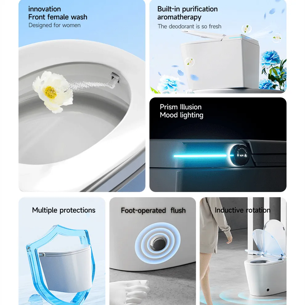 Cómoda inteligente de lavado femenino con burbujas integradas, inodoro para baño, sifón, pantalla Digital Led, inodoro eléctrico inteligente