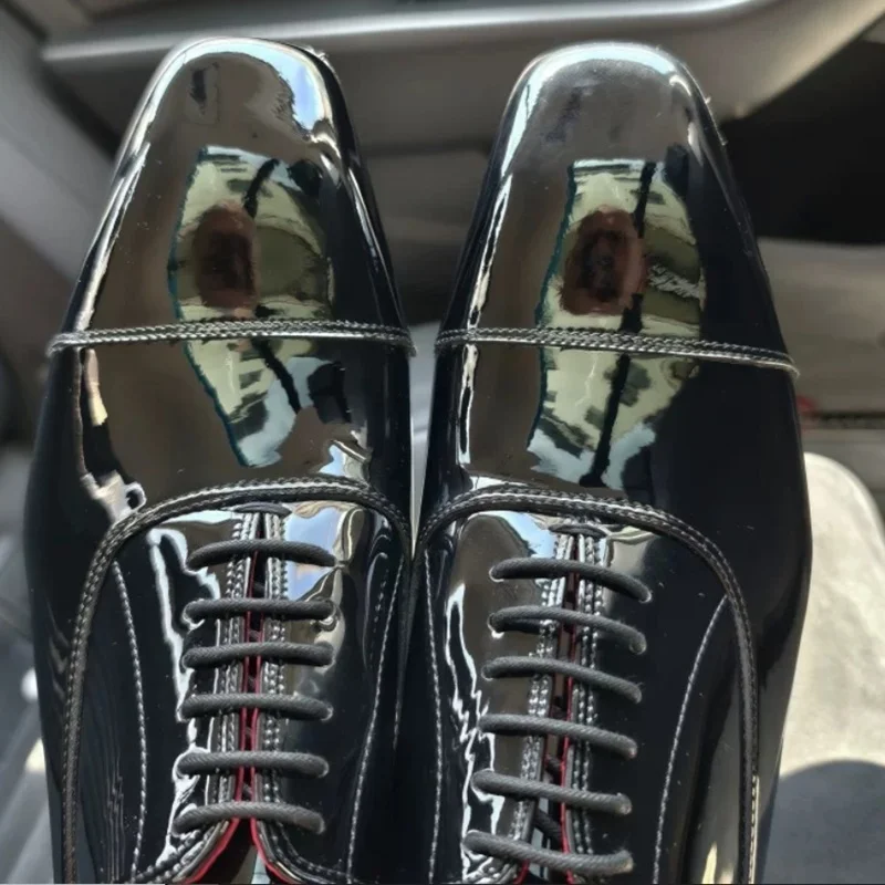 Men's Black Patent Leather Dress Shoes Fashion Lace-up Oxford Shoes Men Formal Shoes Breathable Groom's Wedding Shoes
