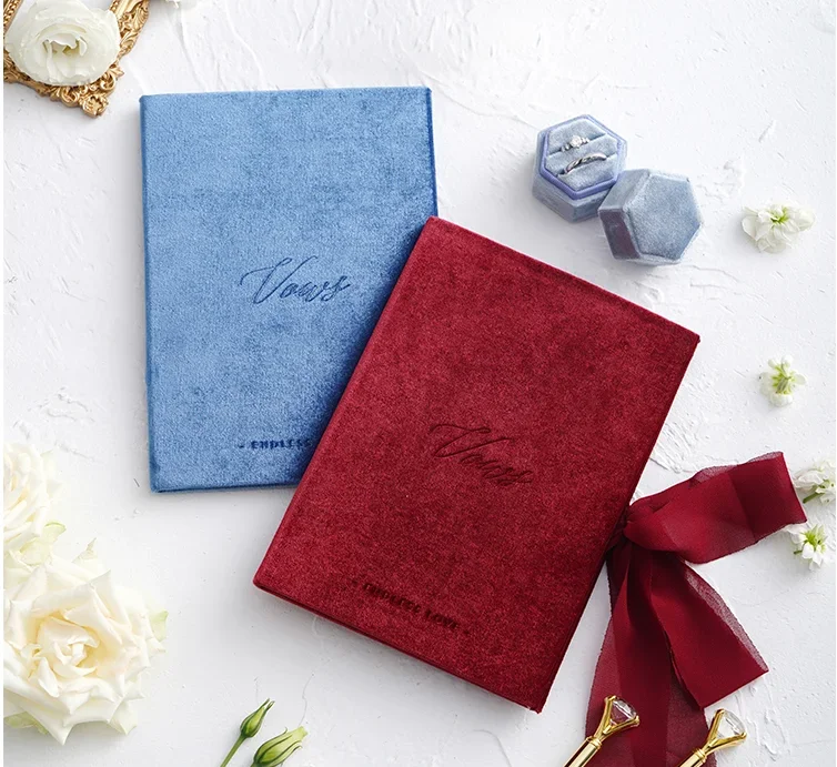 2pcs Wedding Favor Velvet Ins Bride Groom Vows Card Party Blue Red Pink Quality Oath Books Say Your Love Declaration of Love