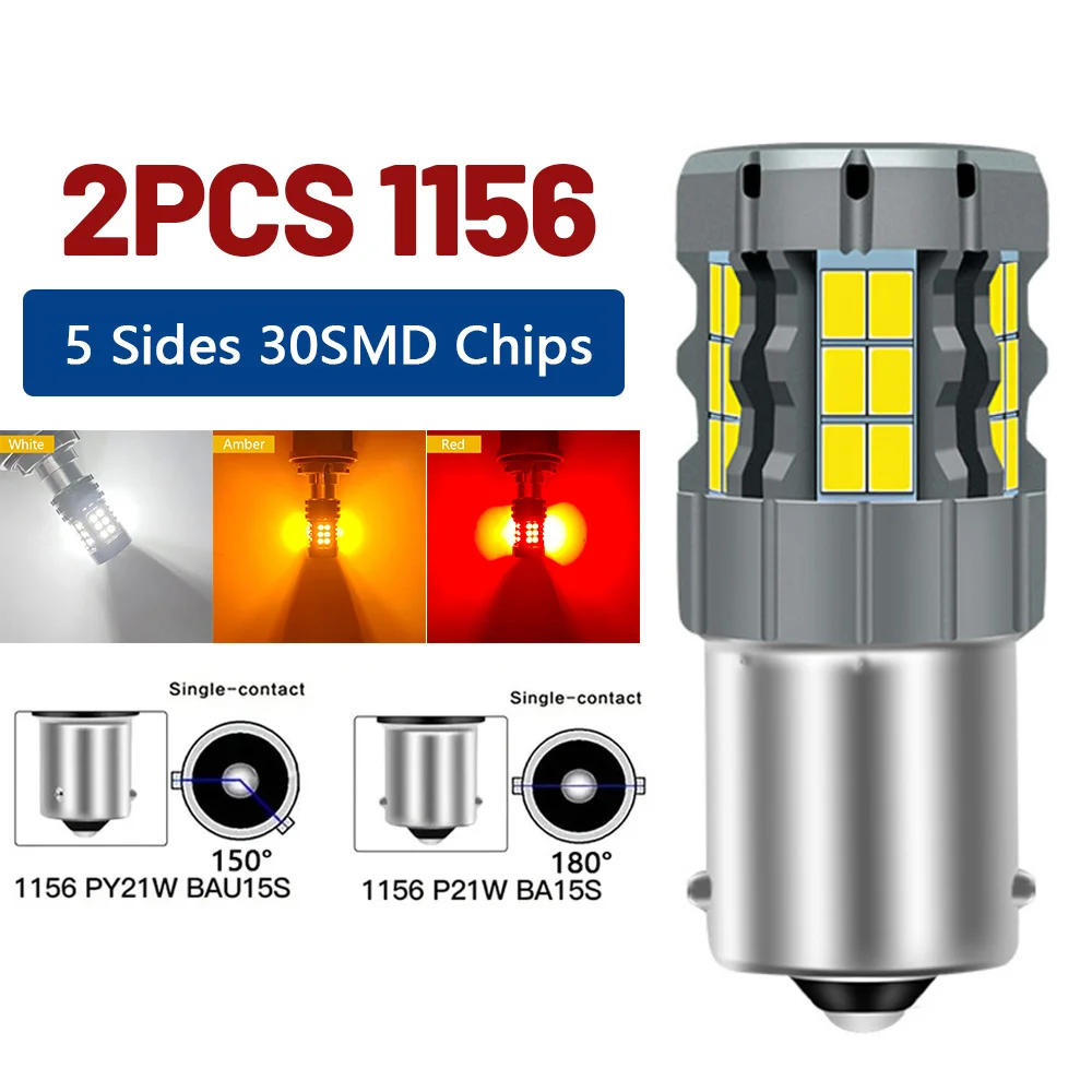 2PCS 1156 PY21W BAU15S BA15S P21W CANBUS 12V Car Light LED Brake Turn Signal Reverse Parking Lamp White Yellow Red