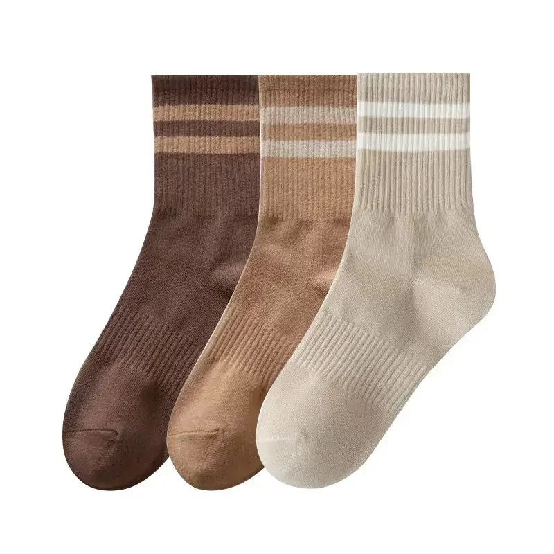 

3 Pairs Casual Strip Socks Women Soft Mid-Calf Socks Sweat Absorbing Ankle Socks Summer Breathable Lightweight Sports Socks