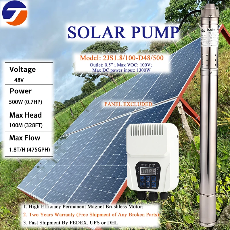 

Солнечный водяной насос постоянного тока 2 дюйма, глубокий скважин, погружной, диаметр двух дюймов, SS304, винтовое крыльчатое колесо, 24 В, контроллер MPPT, маленький мини-бесщеточный