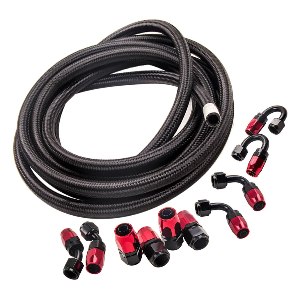 AN8 16FT Nylon Steel Braided Oil Fuel Line Fittings Hose End Adaptor Kit 16FT