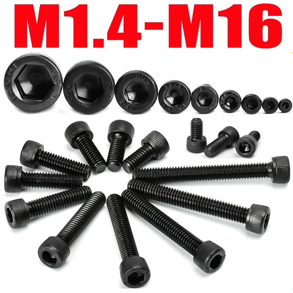 M2M3M4M5M6M8M10M12M14M16 Kohlenstoffstahl Güteklasse 12.9 DIN912 Innensechskantschrauben Schwarz Metrisches Gewinde Sechskant-Maschinenschrauben DIY-Schrauben