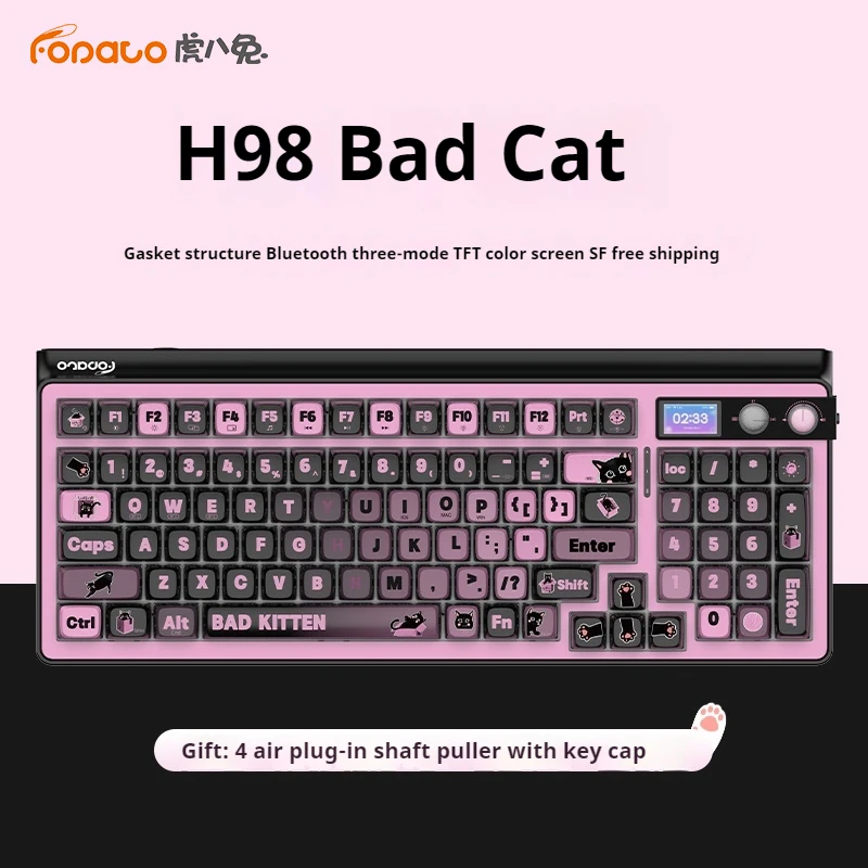 Fopato H98 Bad Cat Mechanical Keyboard Wireless Bluetooth Three Mode Customized Gasket Structure Full Keys Hot Swap Pc Accessory