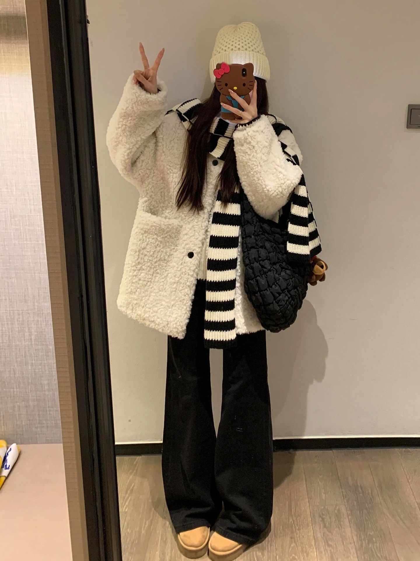 Lamsbontvest Dames herfst winter Faion bovenkleding Koreaanse Sle Stand Fit warme polyestervezel ort jas