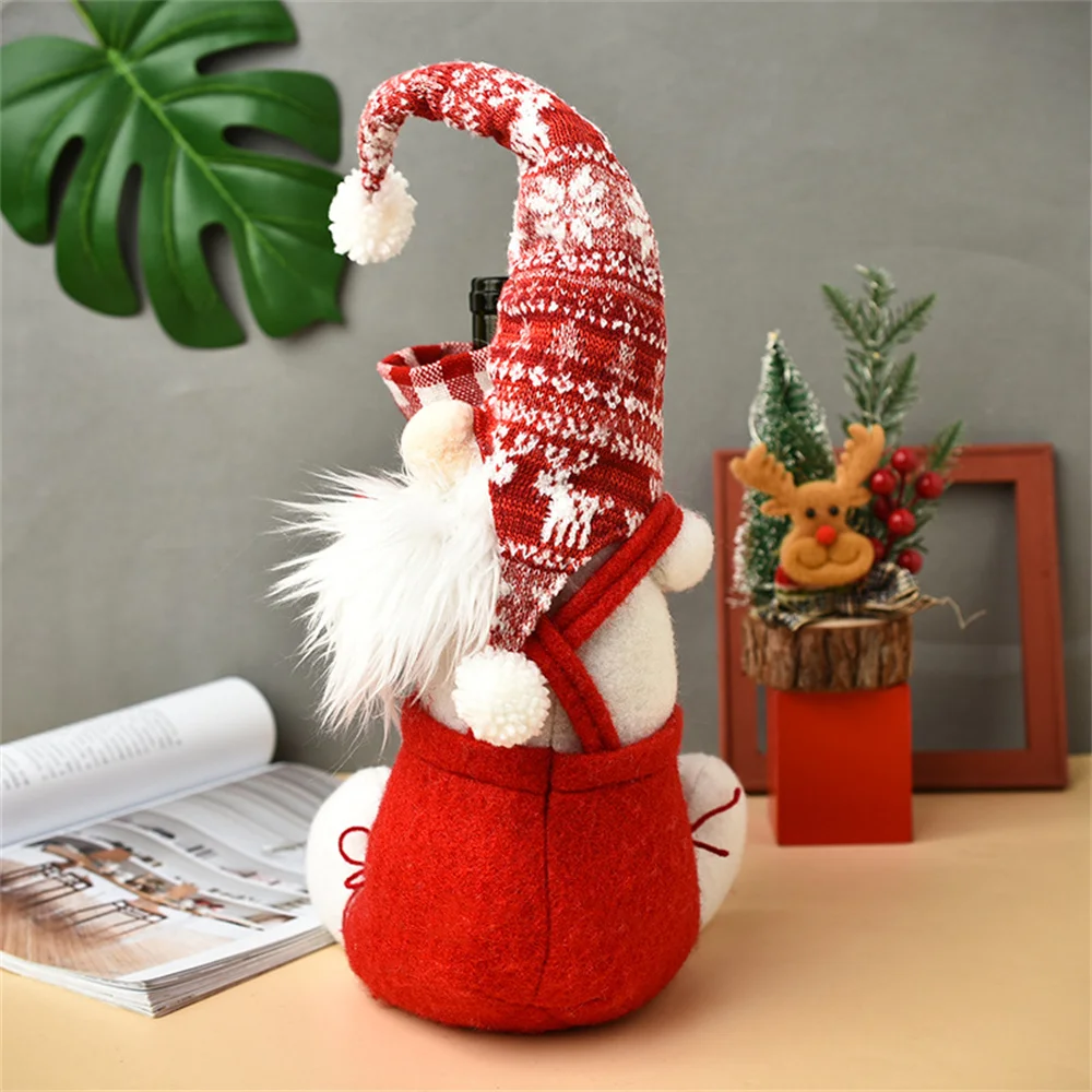 Christmas Wine Bottle Covers Cute Plaid Faceless Santa Doll Wine Decorative Cover Ornaments Xmas Party Decoration