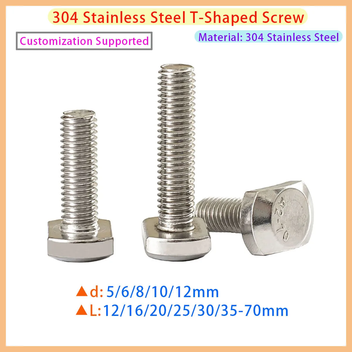 304 A2-70 Stainless Steel T-shaped Slotted Bolt M5 M6 M8 M10 M12 Pressure Plate Screw Slider Rectangular Hammer Head