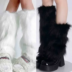 Japanese White Faux Fur Leg Warmers Boot Covers Y2K Goth Solid Leg Socks Punk Jk Knee-length Hiphop Hotgirl Fashion Warm Sock