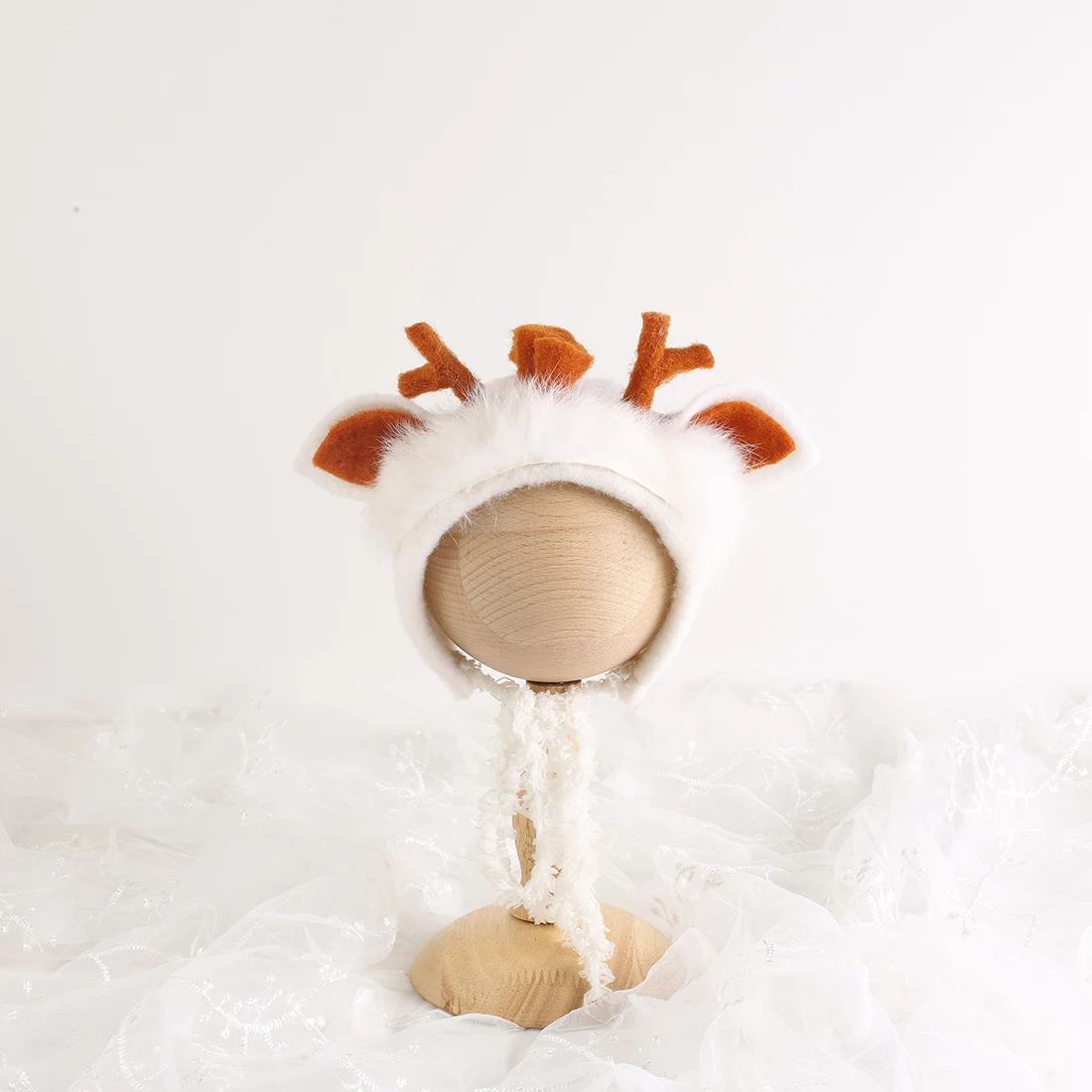 Vintage Newborn Wool Felt Bonnet Baby Girl Deer Flower Hat Newborn Photography Props Boy Baby Reindeer Floral Hat Photo props