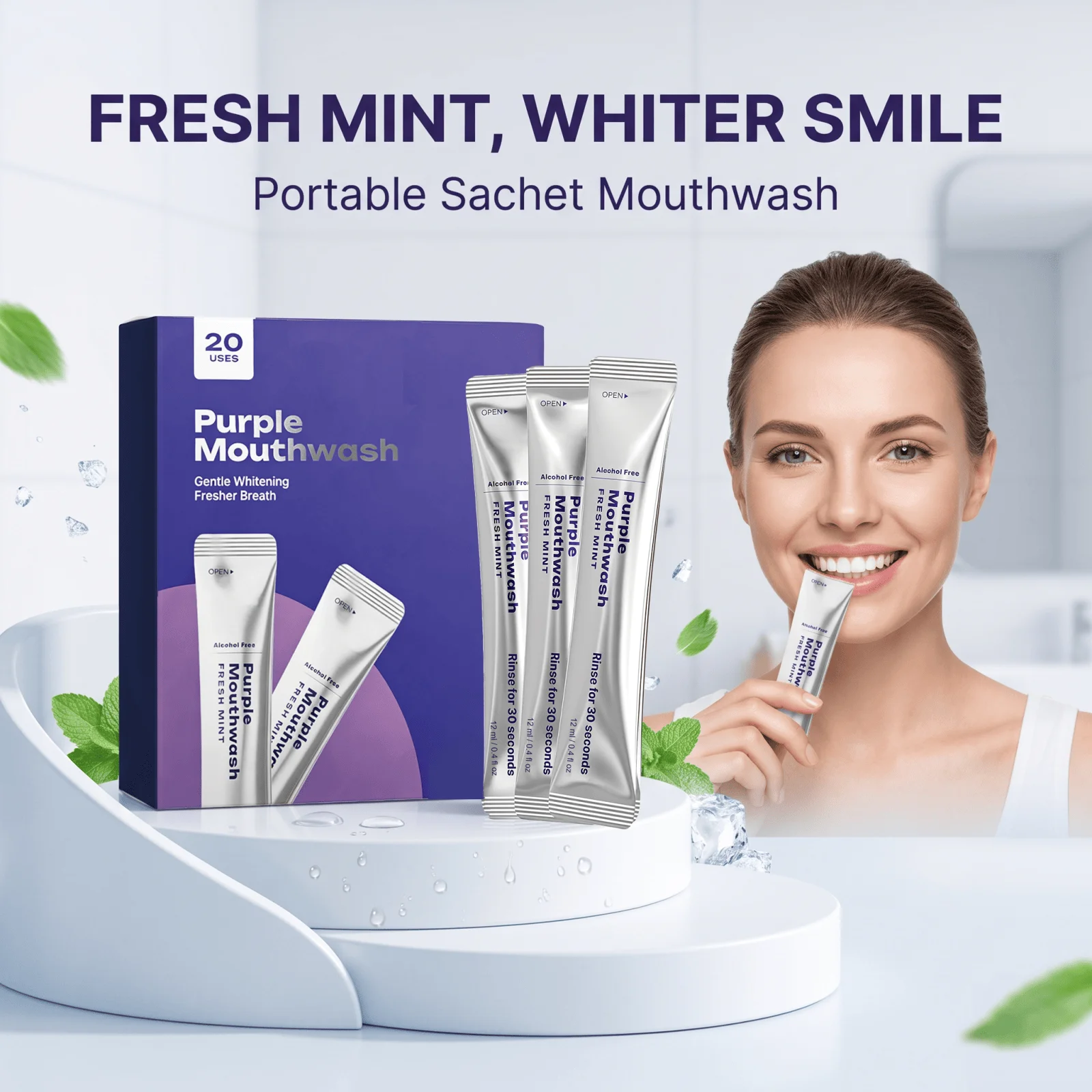 Purple Mouthwash Gentle Teeth Whitening Stain Removal Alcohol Free Long Lasting Mint Fresh Breath Gum Support Daily Oral Care