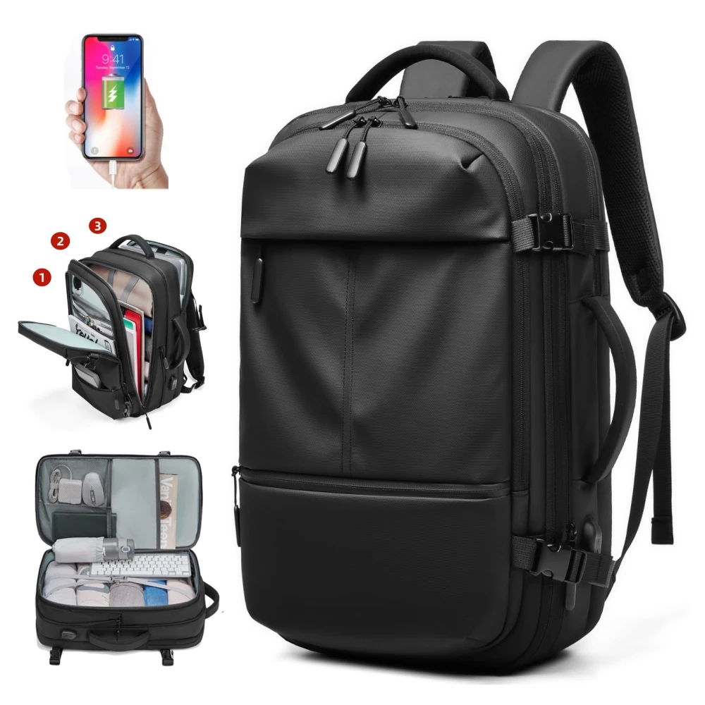 Mochila de viaje XOKY, mochila de negocios para hombre, bolsa USB expandible para ordenador portátil, mochila de moda impermeable para ordenador