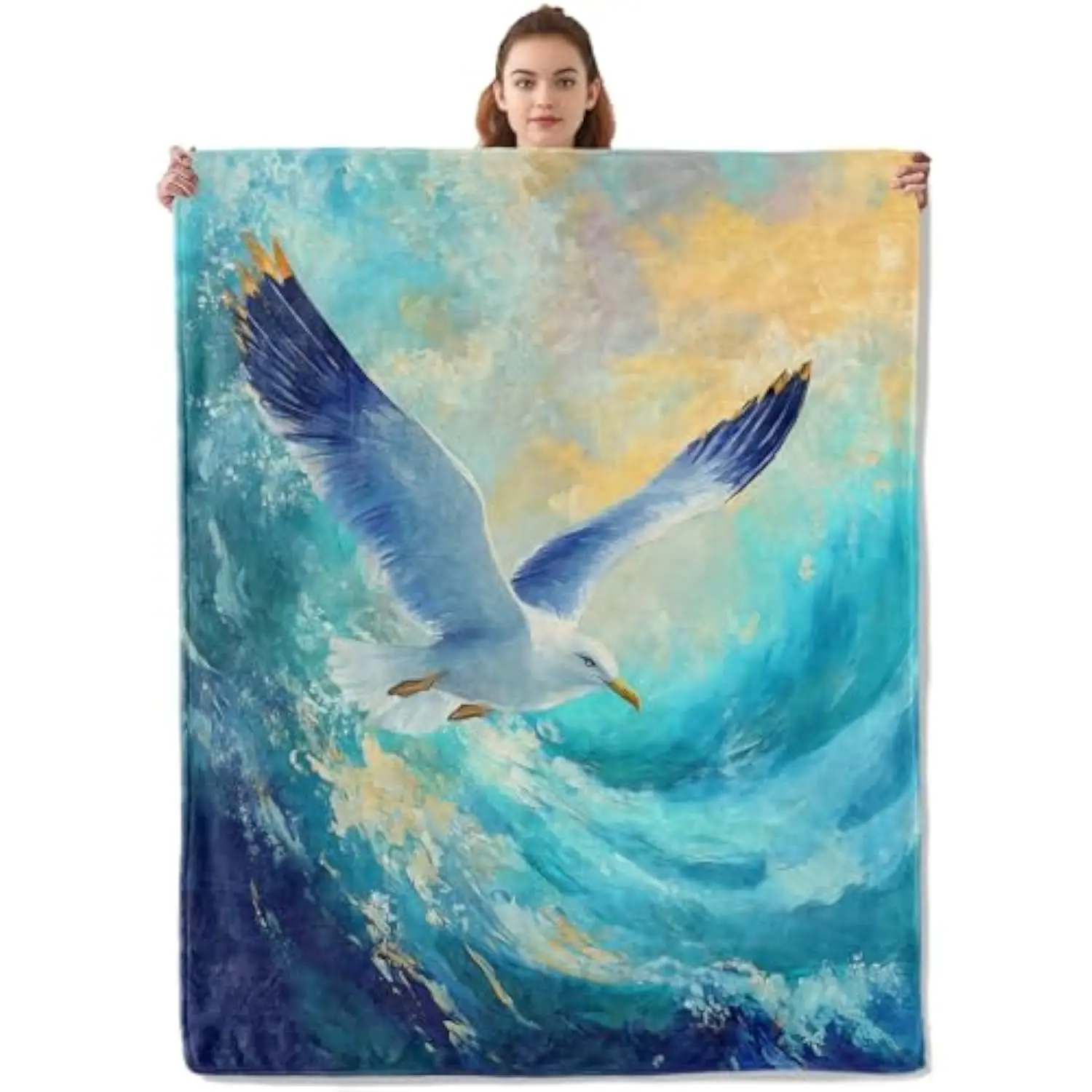 

Одеяло с океанской волной «Летающая чайка», мягкое фланелевое уютное одеяло для взрослых и детей, пляжный домашний декор