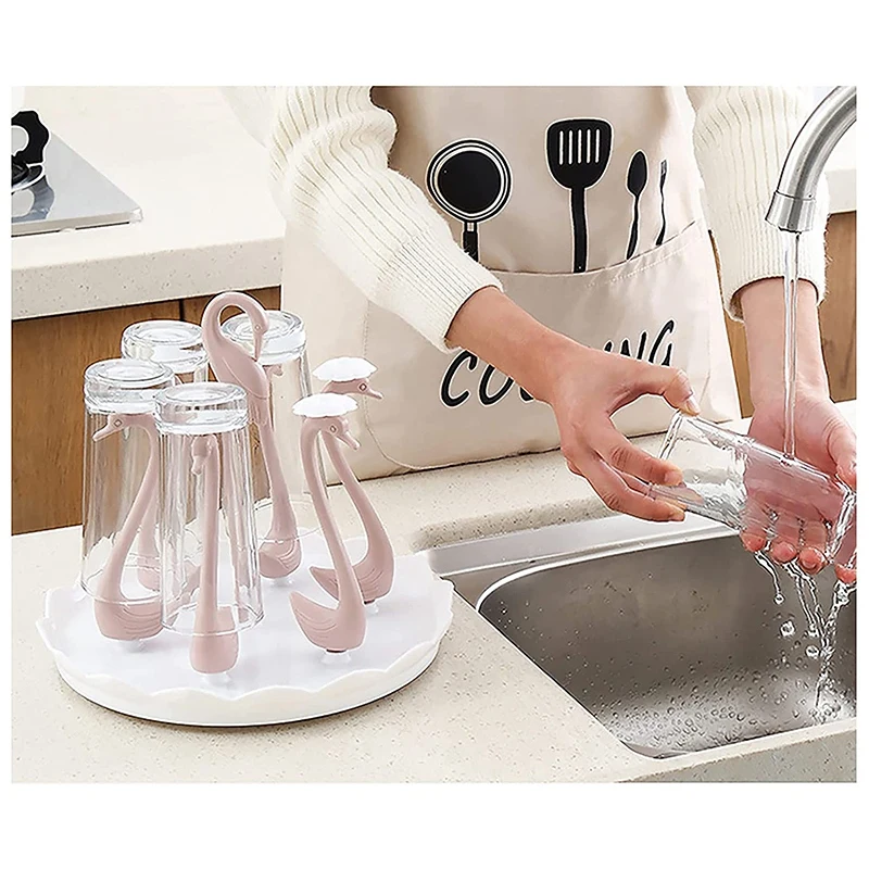 Swan-Shaped Rotating Glass Cup Drying Rack, Home Cup Holder, Stand autônomo, Desktop e bancada da cozinha