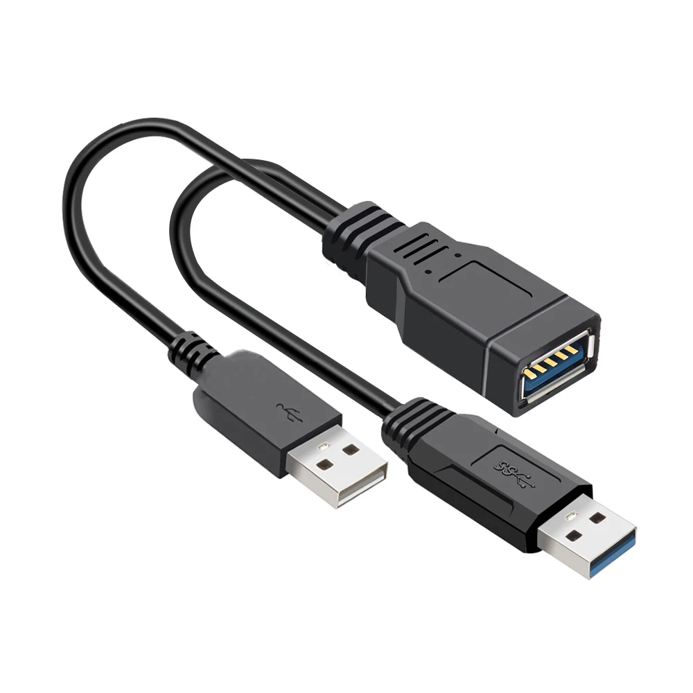 USB 3.0 Female To Dual USB Male Extra Power Supply Data Extension Cord Adapter Splitter Y Cable for 2.5 Inch Mobile Hard Disk