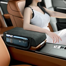 Car Console Pad Cover With Storage Suede Armrest Box Height Pad Memory Foam Auto Center Arm Rest Cushion Interior Accessories