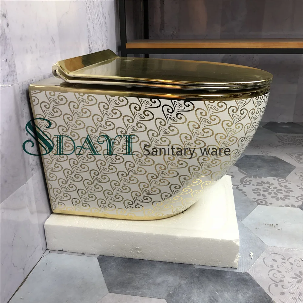 SDAYI Colorful Sanitary Ware Modern Wall Mounted Gold Plated Toilet Seat Wc Ceramic Toilet For Bathroom Set