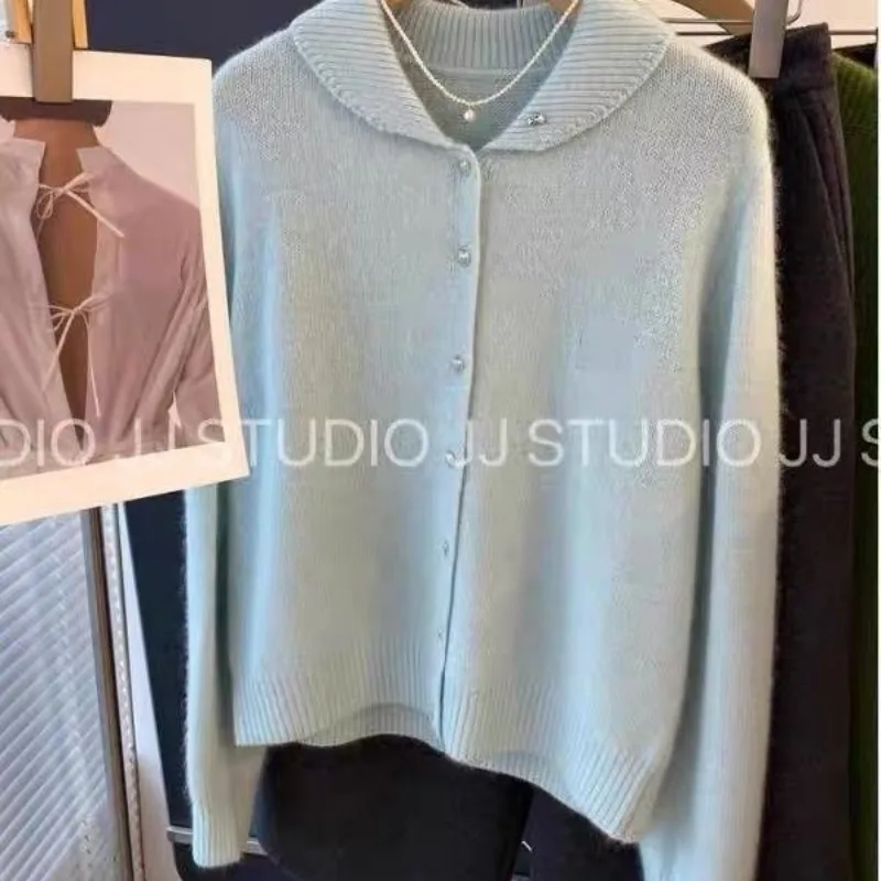 라운드 넥 여성용 단색 풀오버 긴팔 스웨터 니트 캐주얼 우아한 패션 탑