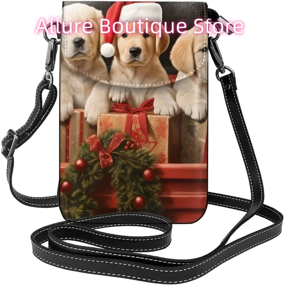 

Winter Labrador Dog Crossbody Bag for Women PU Leather Small Travel Cell Phone Pouch Lightweight Mini Phone Purse Wallet Cross