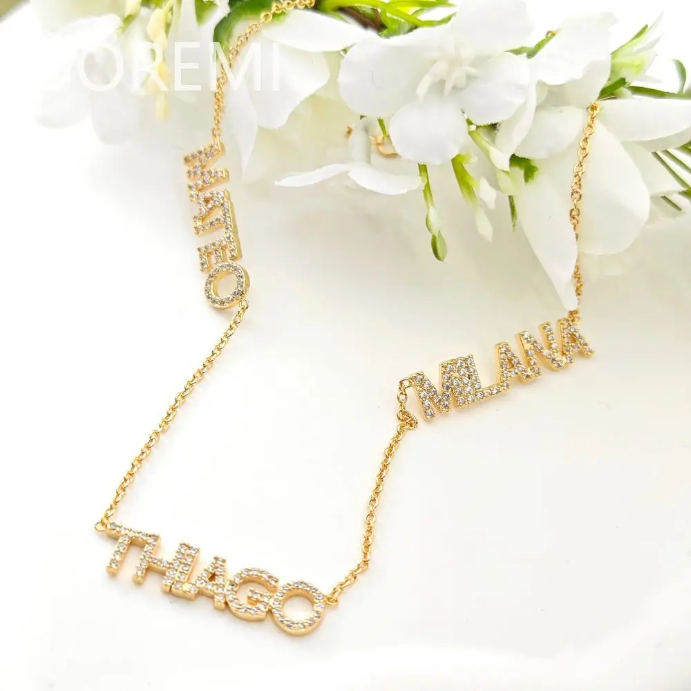 

DOREMI Personalized Diamond Name Necklace Multi-Name Familly Names 6mm Cz Letters Bling Name Women Choker Necklace