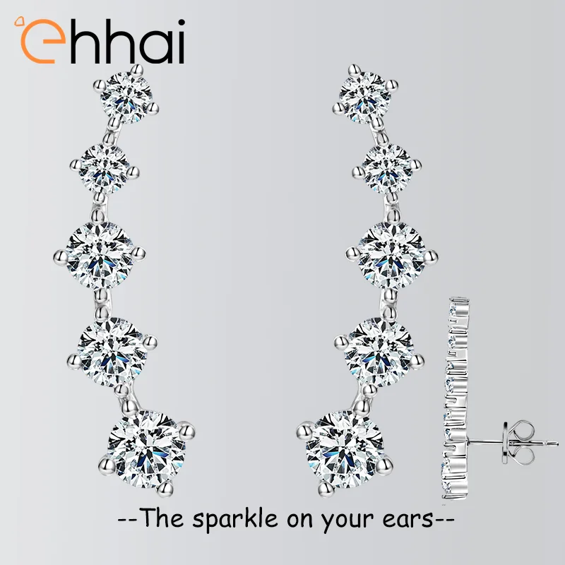 

Ehhai Full Round Moissanite Diamond Climber Piercing Stud Earrings for Women S925 Sterling Silver Jewelry Gifts with Certified