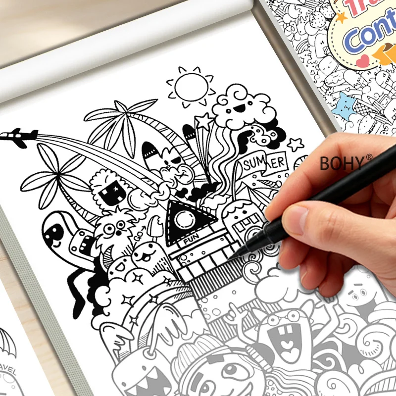 1 Adult Decompression Immersive Healing Colored Graffiti Sketchbook, A5 Size 24 Pages, Suite for Adults To Soothe Their Emotions