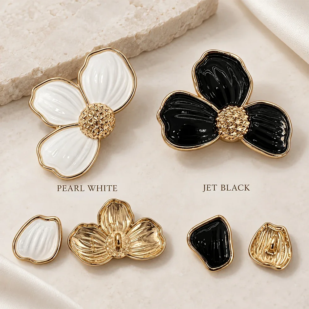1/2Set Enamel Flower Buttons Set, Gold Tone Metal Shank Sewing Buttons, Irregular Floral Buttons for Coat, Cardigan DIY Clothing