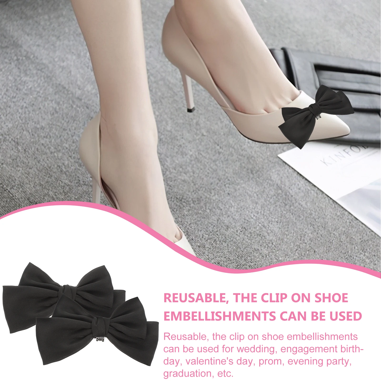 

Retro Fabric Shoe Buckles Black Bridal Accessories Decorative Bow Clips Reusable Embellishments High Heels Sandals Flats Shoes