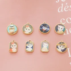 1pcs Alloy Retro Rectangular Round Cat Head Frosted Pendant Diy Handmade Ear Jewelry Earrings Bag Pendant Material Charms