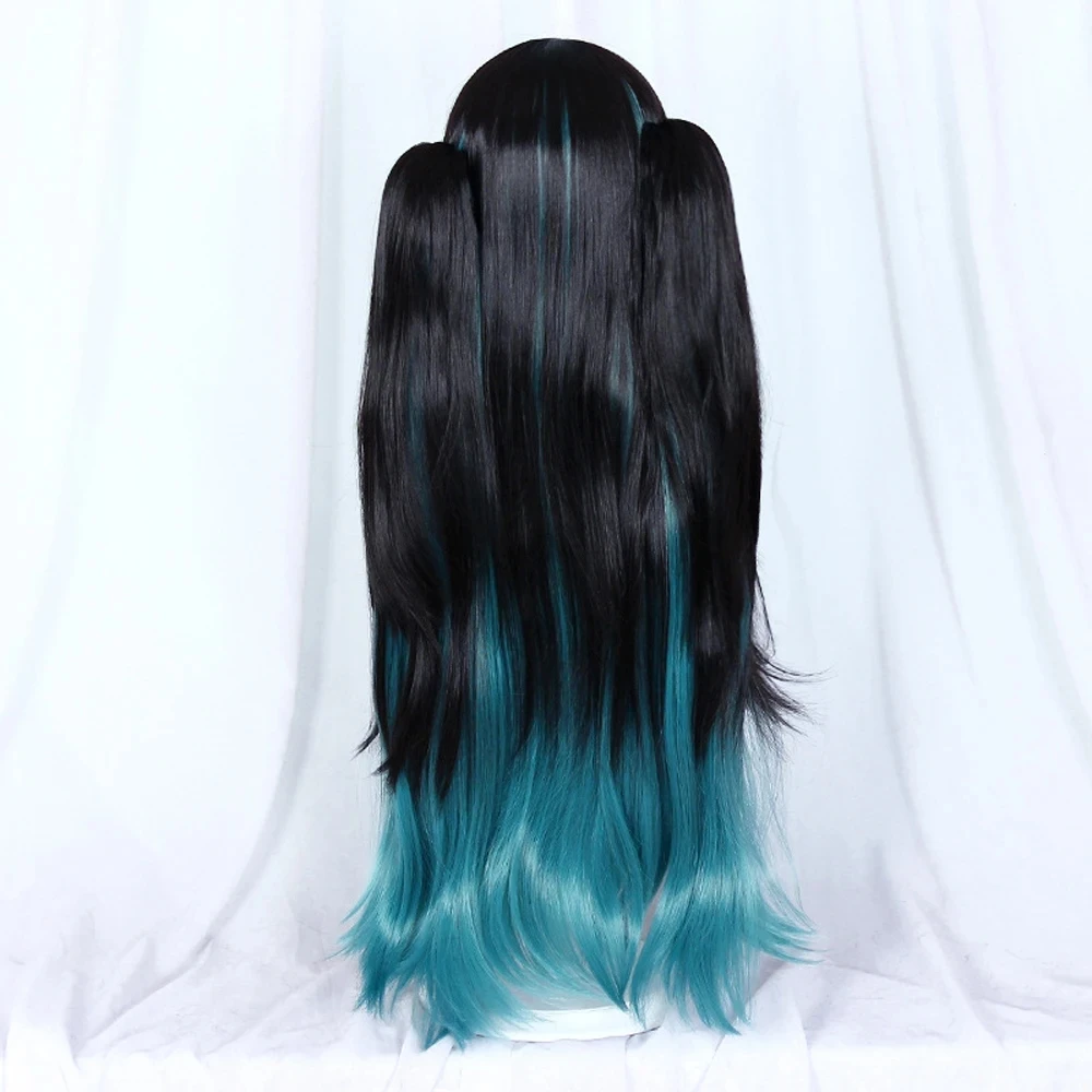 RANYU Synthetic Men Wigs Long Straight Black Blue Ombre Anime Kimetsu No Yaiba Cosplay Hair Wig For Party