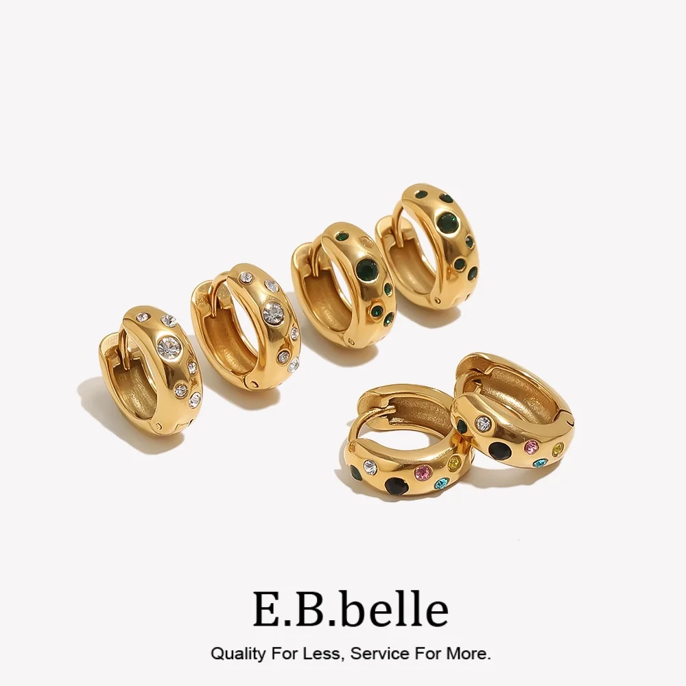 E.B.belle Bunte Blase Zirkon Stein gefüllt kleine klobige vergoldete Ohrringe für Damen Mode Edelstahl Schmuck Charm