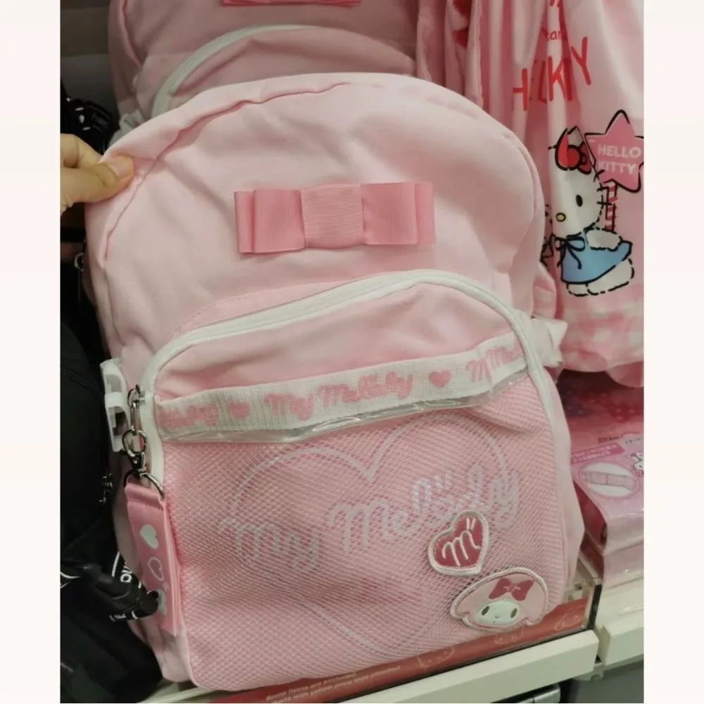 My Melody Backpack Cartoon Cute Canvas Embroidered Crossbody Bag Anime Girl Large Capacity Pink Bow Single Shoulder Bag