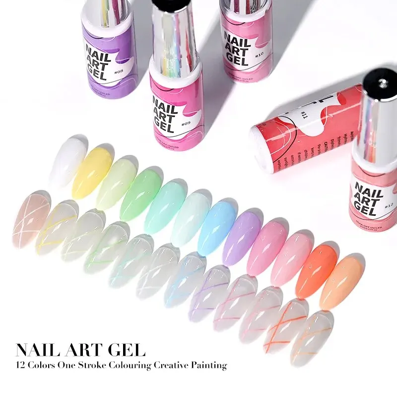 Set di smalti per unghie dipinti, set di smalti per unghie gel dipinti con linea di 12 colori glitter per unghie pittura disegno Soak Off UV LED polimerizzazione