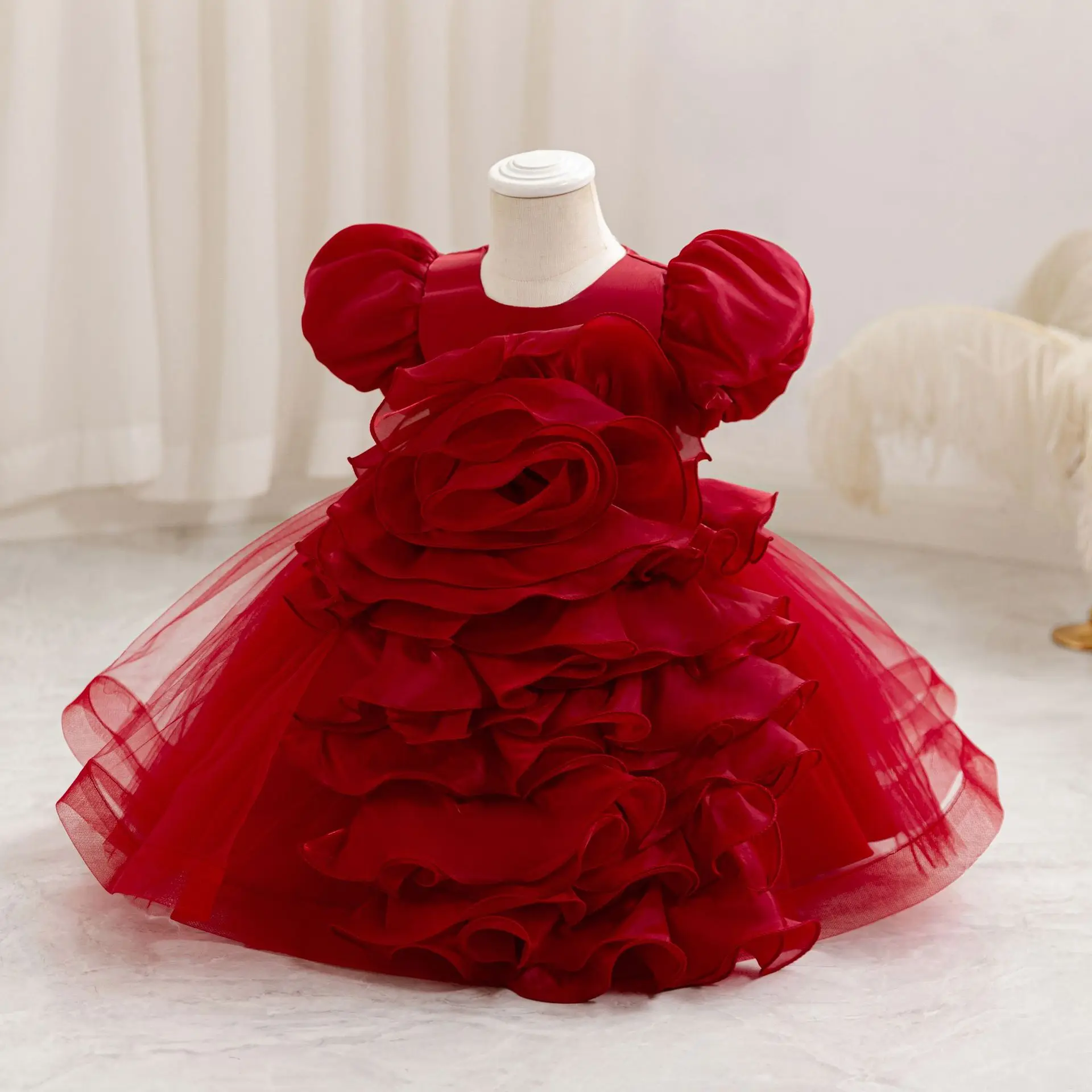 HETISO Summer 3D Bow Baby Girl's Birthday Dress Mesh Kids Ball Gown for Performance Holiday Party 1-4 Years