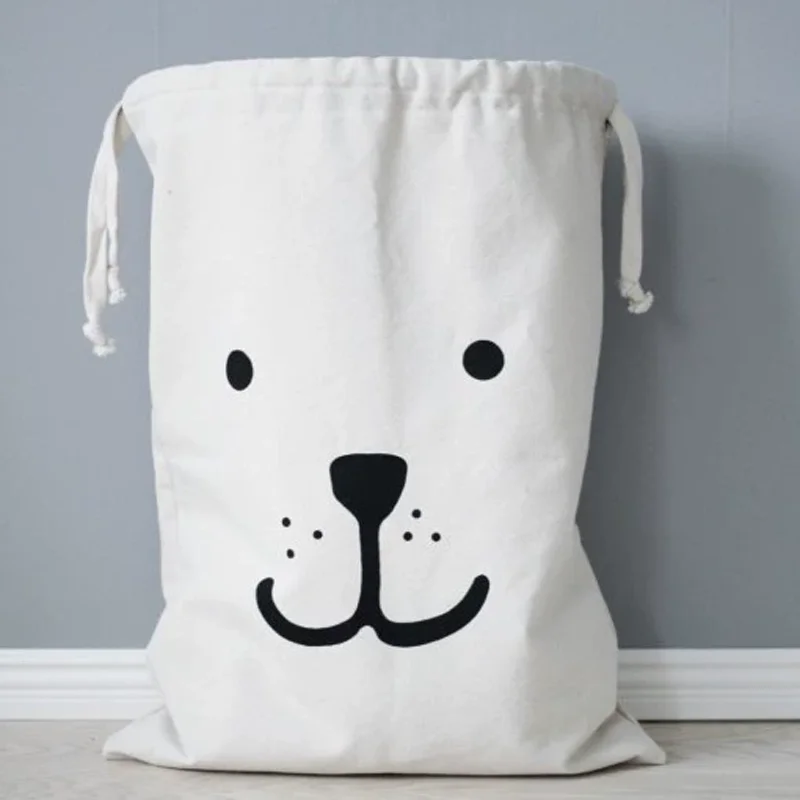 

INS Style Canvas Storage Bag Clothes Organizer Bags Sleepy Face Kids Toy Drawstring Organizer for Playroom Home Decor