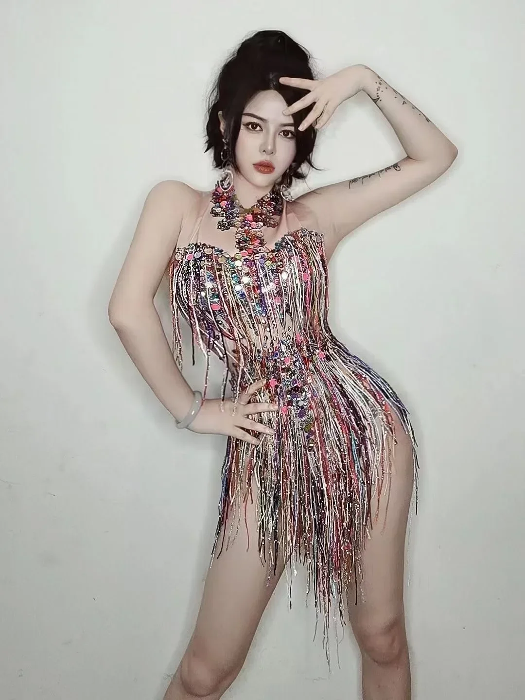 Body Sexy con diamantes de imitación coloridos y brillantes para mujer, ropa para club nocturno, DJ, baile de graduación, trajes de Drag Queen para escenario