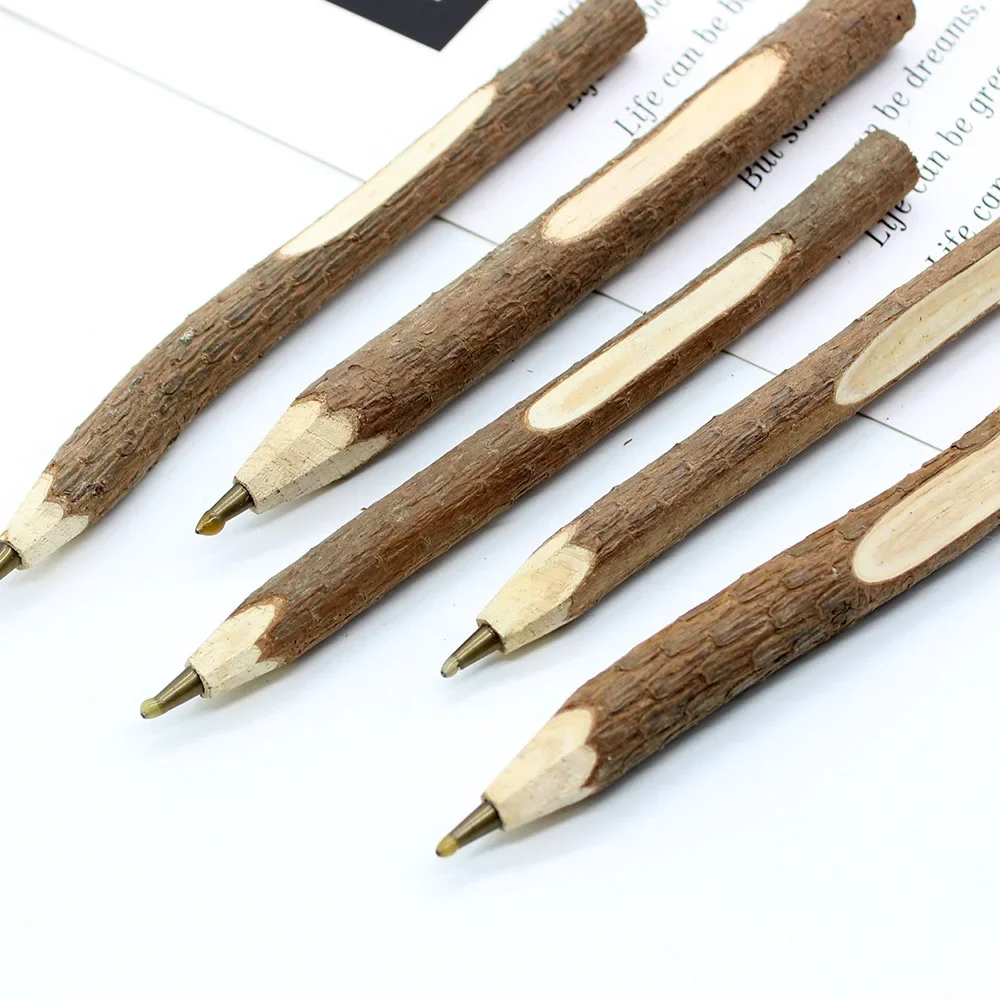 50pcs 17CM Eco-Friendly Natural Branch Wood Pencil degrades eco-friendly bark ballpoint pens