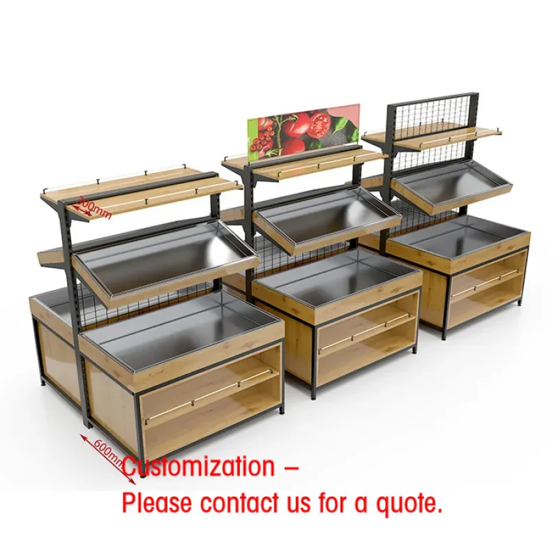 

custom.Good Quality Wood and Metal Fruit and Vegetable Display Rack Supermarket