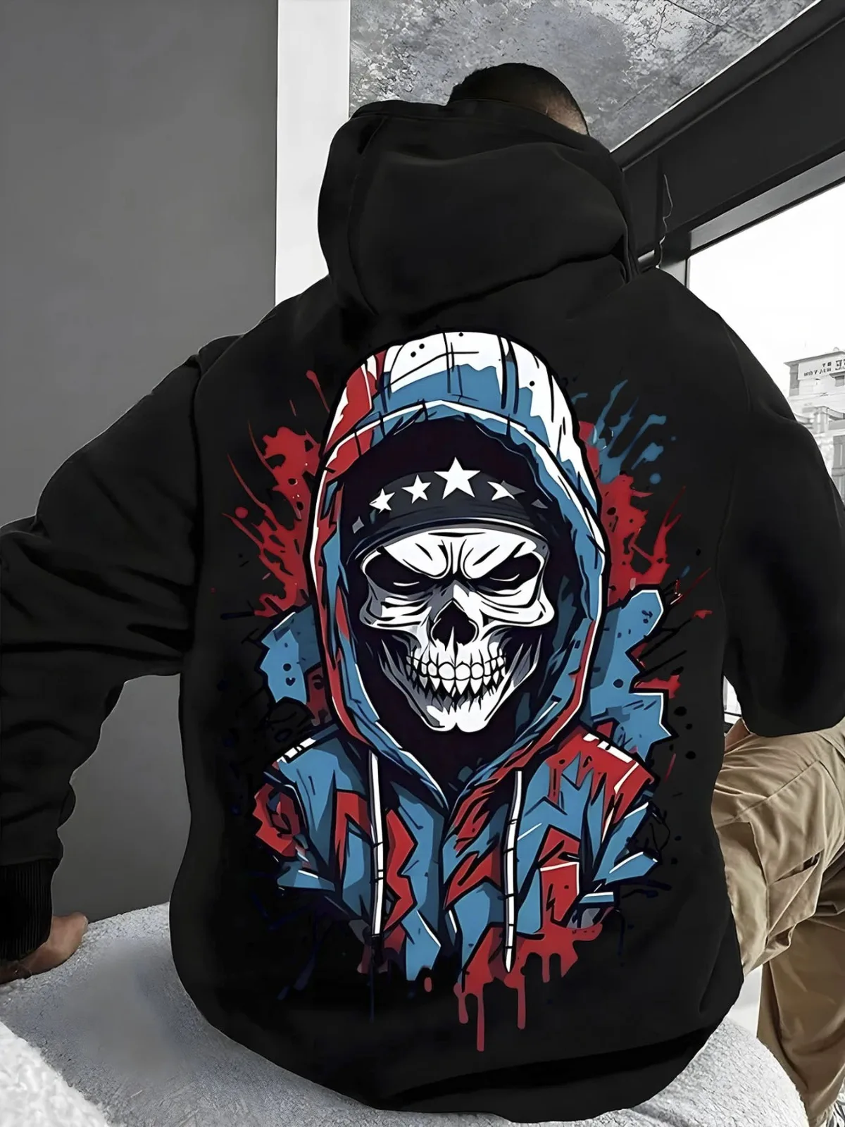 

Мужская модная повседневная толстовка с капюшоном и принтом ужасов, утолщенная бархатом, подходит для праздничных подарков, повседневная одежда