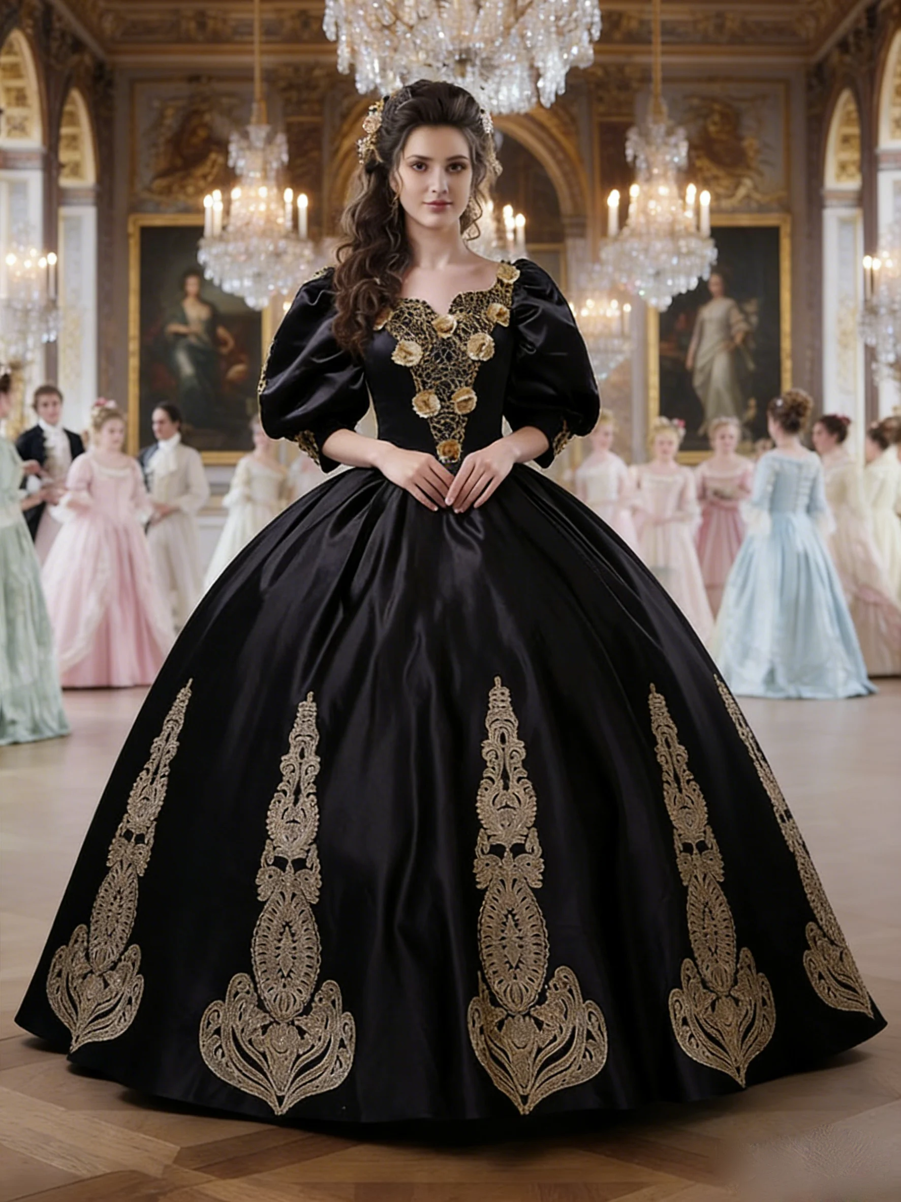

Black Gothic Marie Antoinette Dress Medieval Flare Sleeve Victorian Party Formal Gown Renaissance Gothic Floral Robe Gown
