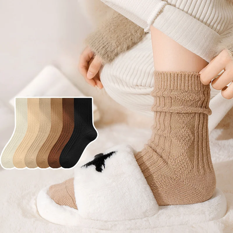 

1 3 5 6 Pairs Women's Wool Blend Autumn Winter Thermal Socks Argyle Pattern Slouch Mid-Calf Bubble Fleece Marled Style EU 35-40