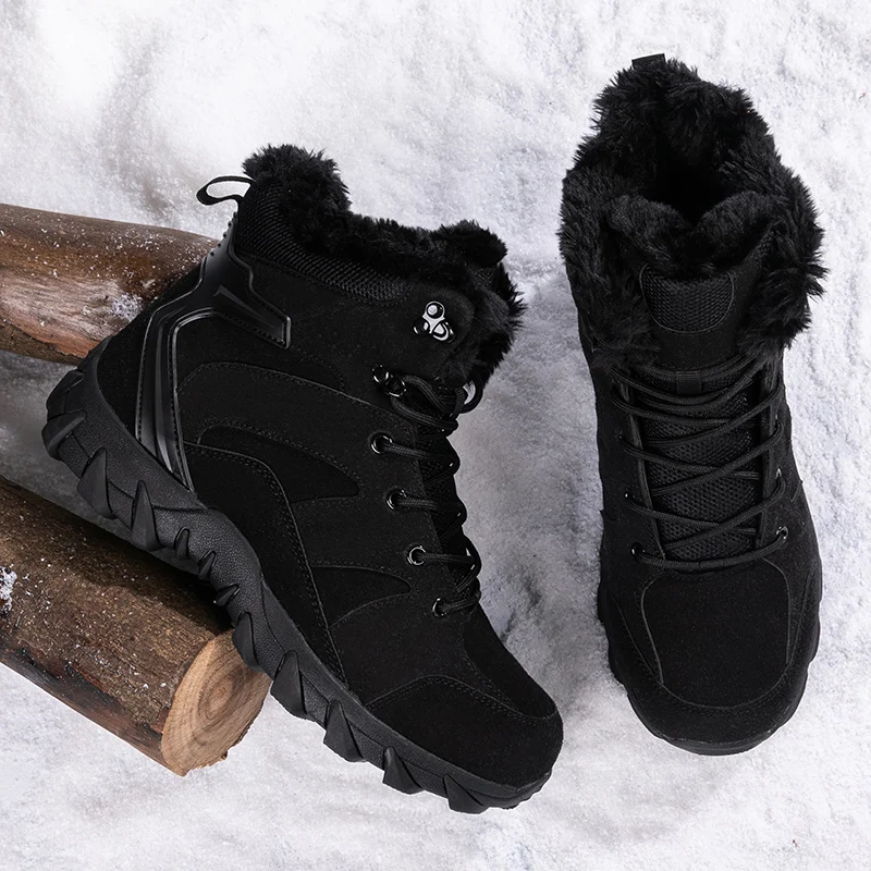 Men Winter High Top Snow Boots Fleece Lined Warm Non Slip Outdoor Hiking Walking Casual Footwear Plus Size