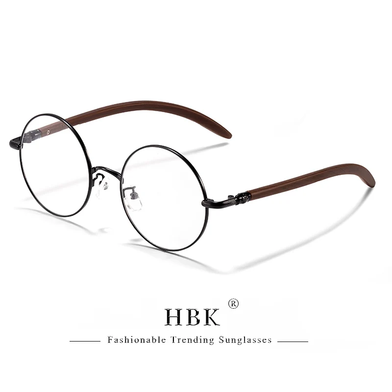 HBK Retro Anti-Blaulicht-Brille für Damen, runder Rahmen, Holzmaserung, Metallrahmen, Herrenmodell mit flachem, leichtem Rahmen, hochwertige Brillen – Detail 9